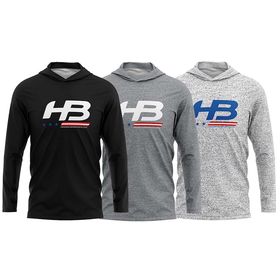 Headbanger Sports Exclusive Ultra Lightweight Long Sleeve Hoodies: Stars & Bars White Heather / Stars & Bars (Blue HB) / 5XL